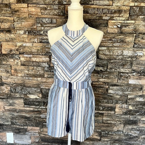 Pants - Crystal Sky Halter Romper in Navy and White